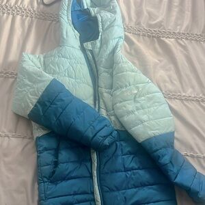 Color block light and dark blue medium puffer coat . Thin . Perfect for anytime